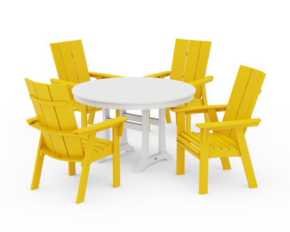 POLYWOOD® Modern Curveback Adirondack 5-Piece Nautical Trestle Dining Set in Lemon / White
