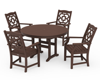 Martha Stewart by POLYWOOD® Chinoiserie 5-Piece Round Farmhouse Dining Set in Mahogany