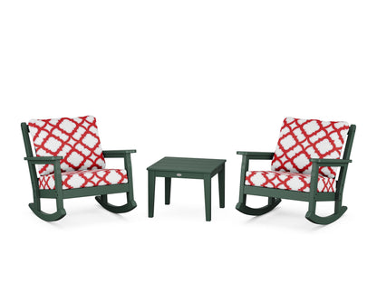 POLYWOOD® Chippendale 3-Piece Deep Seating Rocker Set in Green / Trellis Crimson