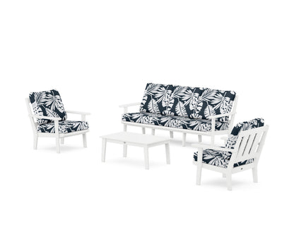 POLYWOOD® Oxford 4-Piece Deep Seating Set with Sofa in White / Leaf Marine Indigo