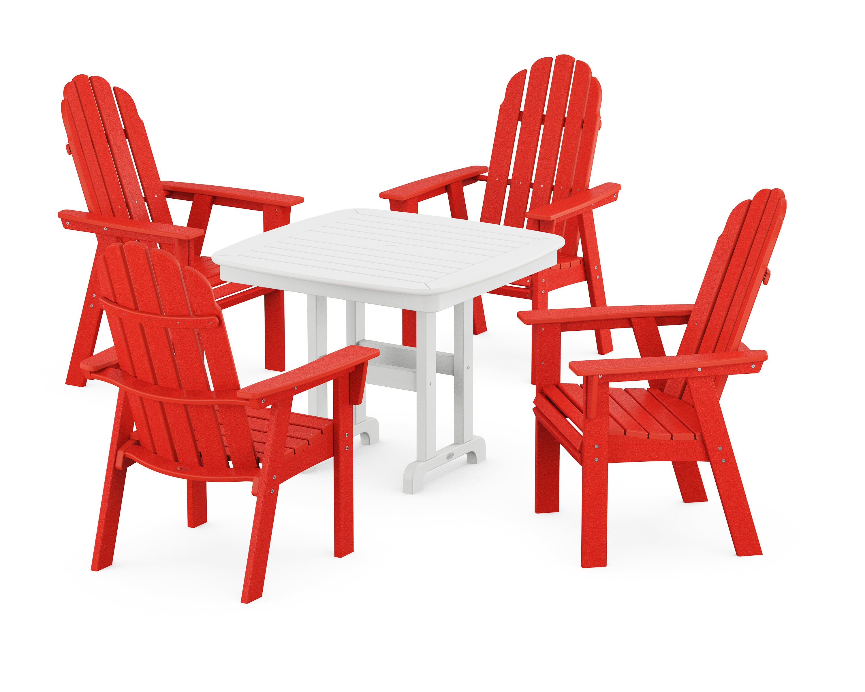 POLYWOOD® Vineyard Curveback Adirondack 5-Piece Dining Set in Sunset Red / White