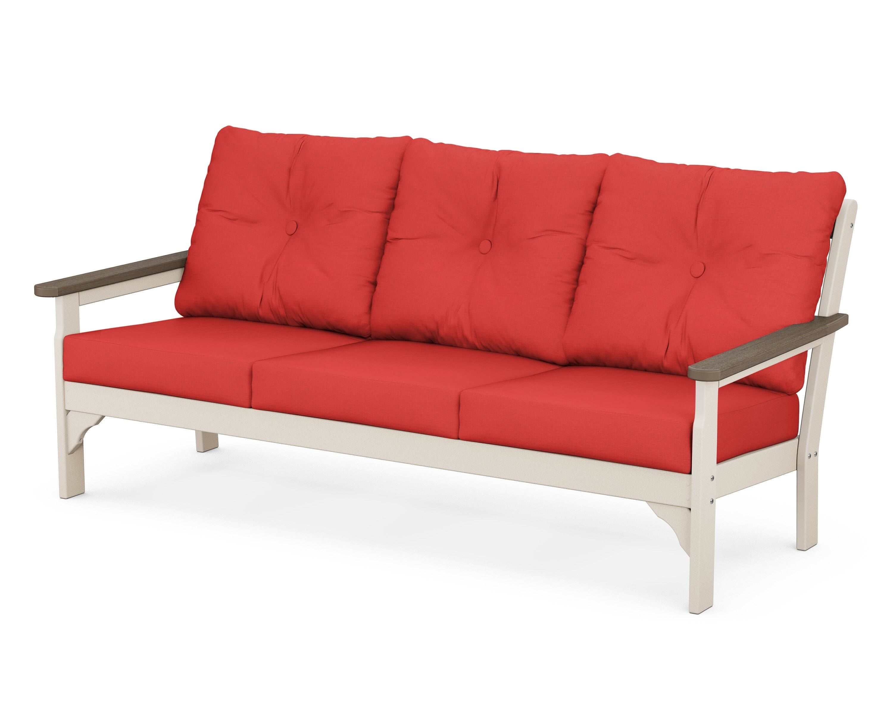 POLYWOOD® Vineyard Deep Seating Sofa in Sand / Kona / Crimson Linen