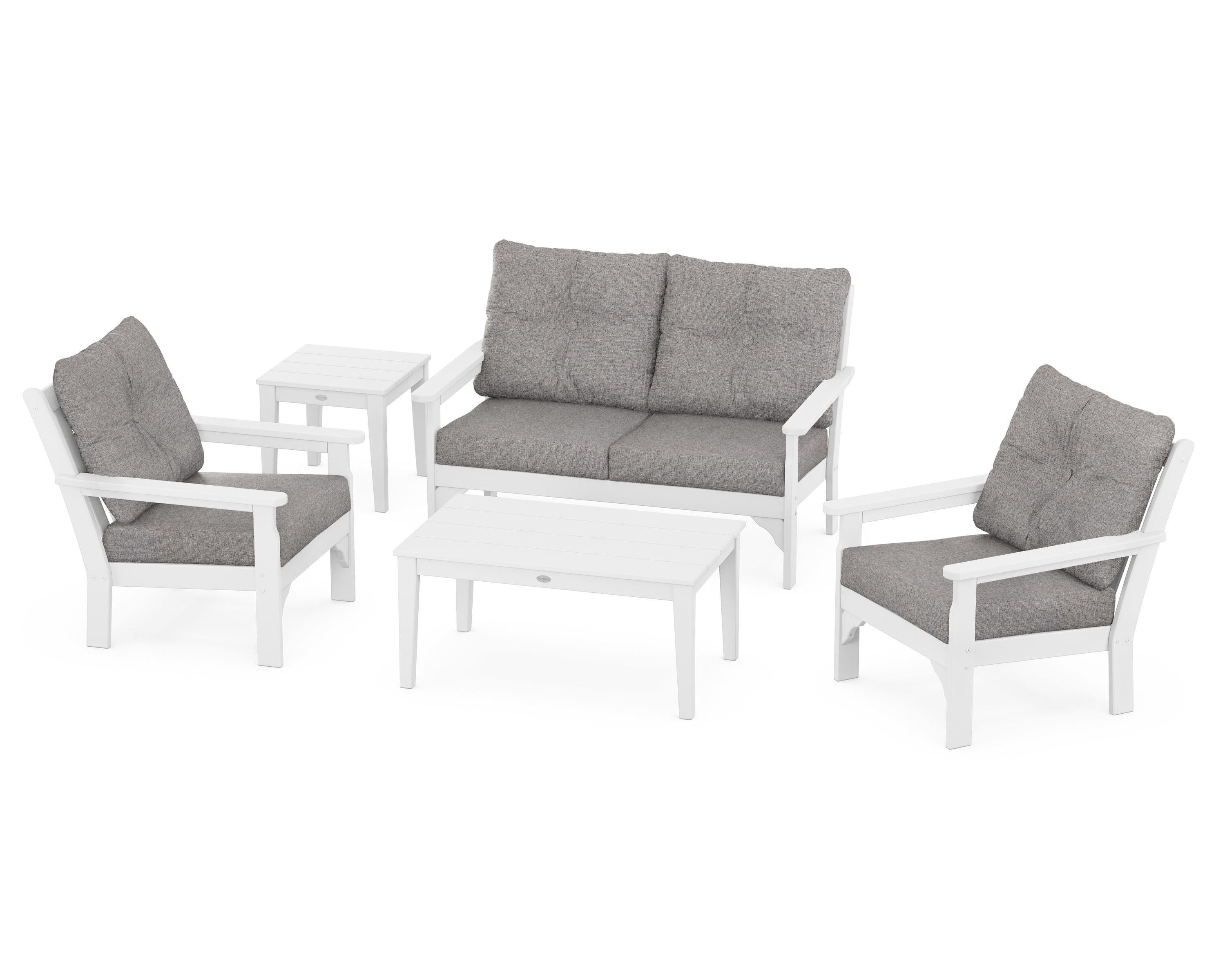 POLYWOOD® Vineyard 5-Piece Deep Seating Set in White / Grey Mist