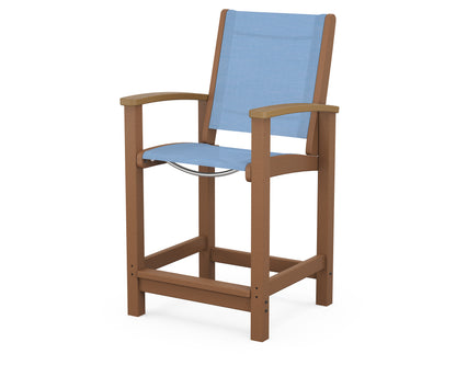 POLYWOOD® Coastal Counter Chair in Teak / Natural / Poolside Sling