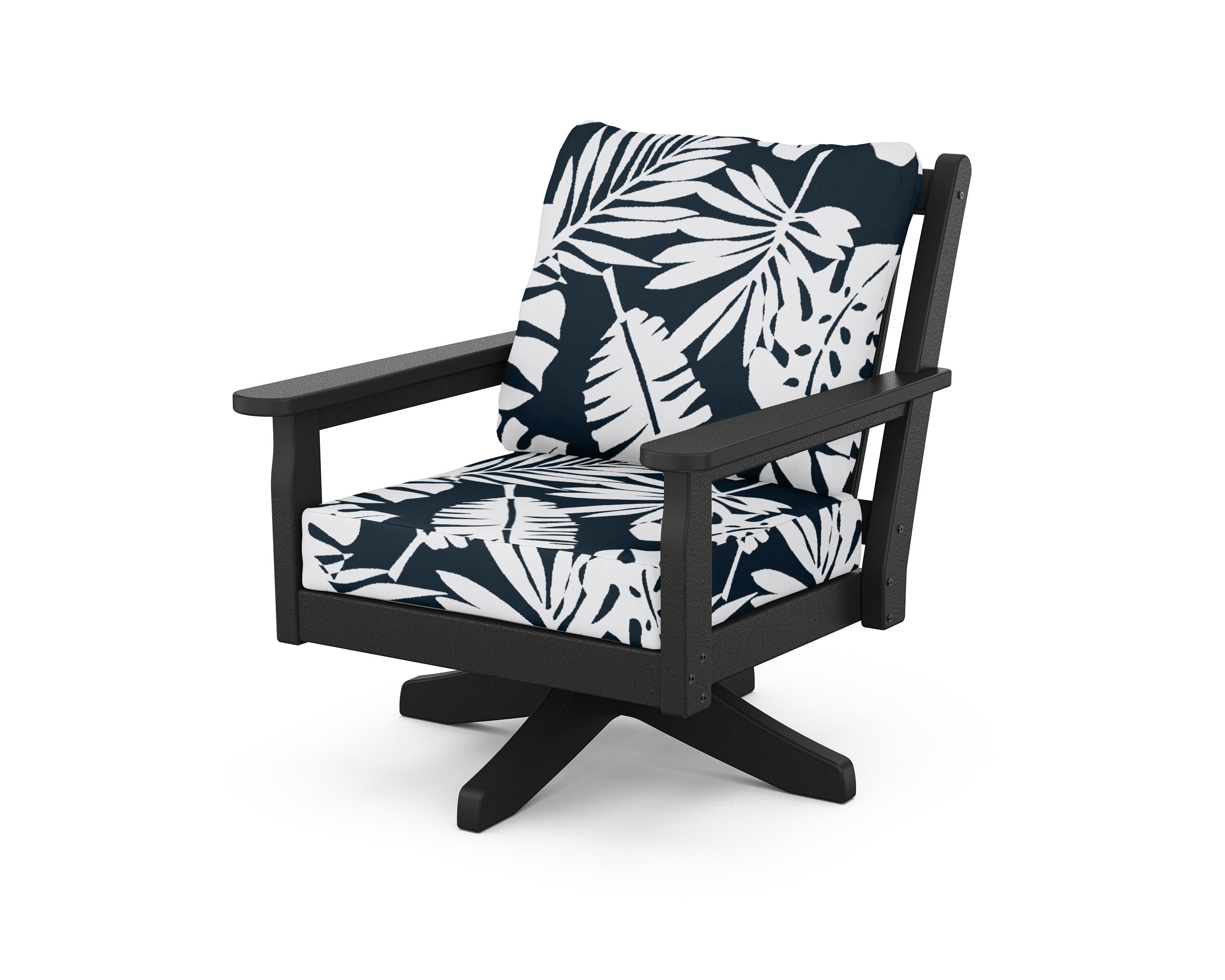 POLYWOOD® Chippendale Deep Seating Swivel Chair in Black / Leaf Marine Indigo