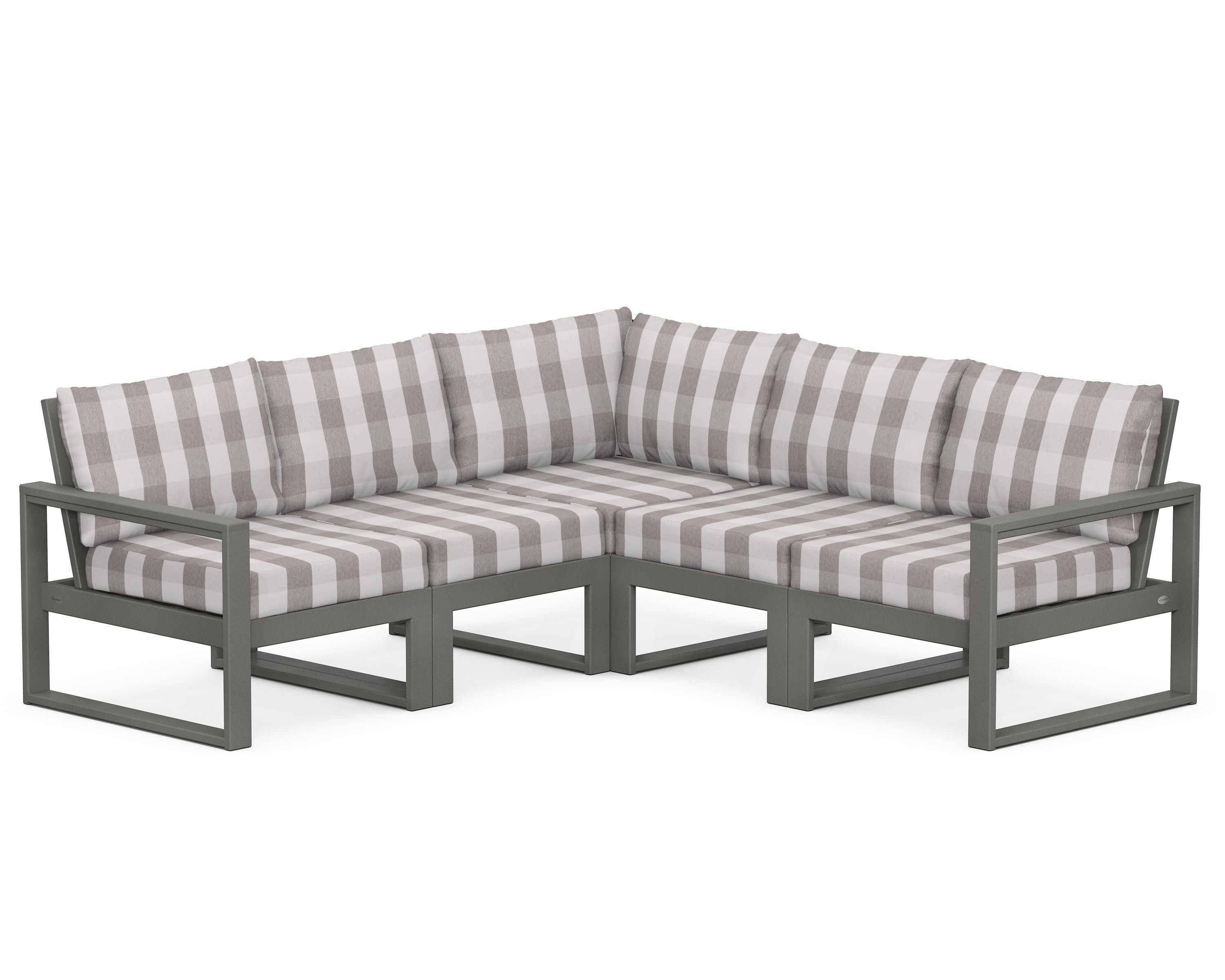 POLYWOOD® EDGE 5-Piece Modular Deep Seating Set in Slate Grey / Buffalo Plaid Grey Mist