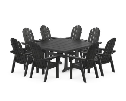 POLYWOOD® Vineyard Curveback Adirondack 9-Piece Square Farmhouse Dining Set with Trestle Legs in Black