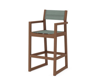 POLYWOOD® EDGE Sling Bar Arm Chair in Teak / Dupioni Sea Mist Sling