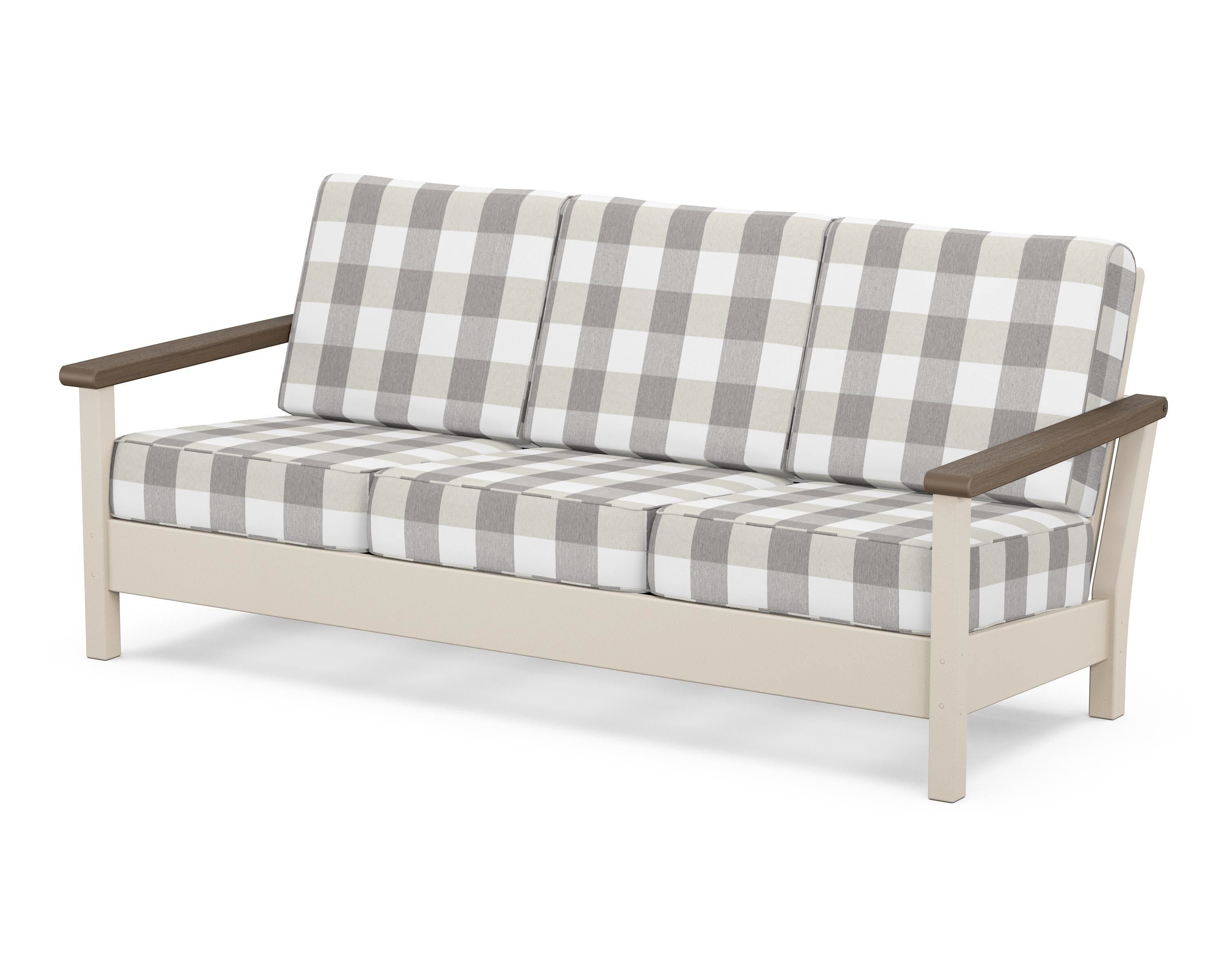 POLYWOOD® Harbour Deep Seating Sofa in Sand / Kona / Buffalo Plaid Grey Mist