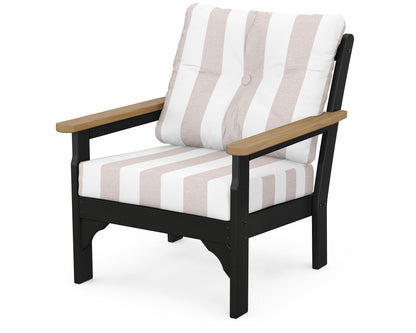 POLYWOOD® Vineyard Deep Seating Chair in Black / Natural / Cabana Stripe Dune Burlap
