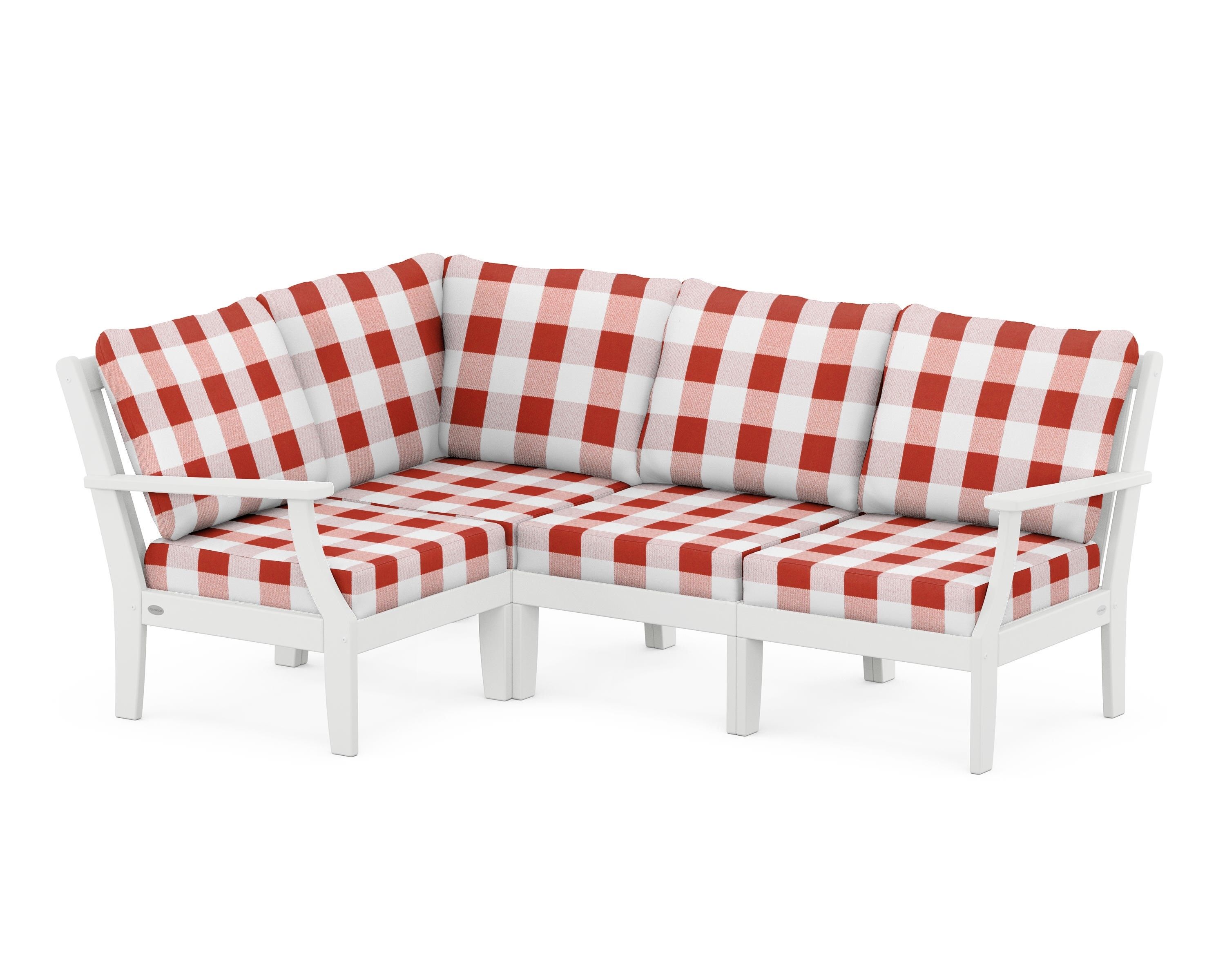 POLYWOOD® Braxton Modular 4-Piece Deep Seating Set in White / Buffalo Plaid Crimson