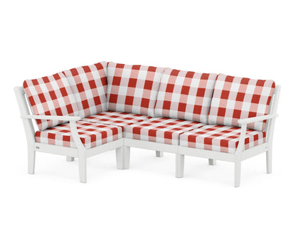POLYWOOD® Braxton Modular 4-Piece Deep Seating Set in White / Buffalo Plaid Crimson