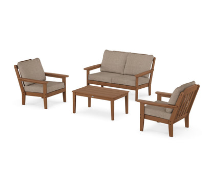 Country Living Cottage 4-Piece Deep Seating Set with Loveseat in Teak / Spiced Burlap