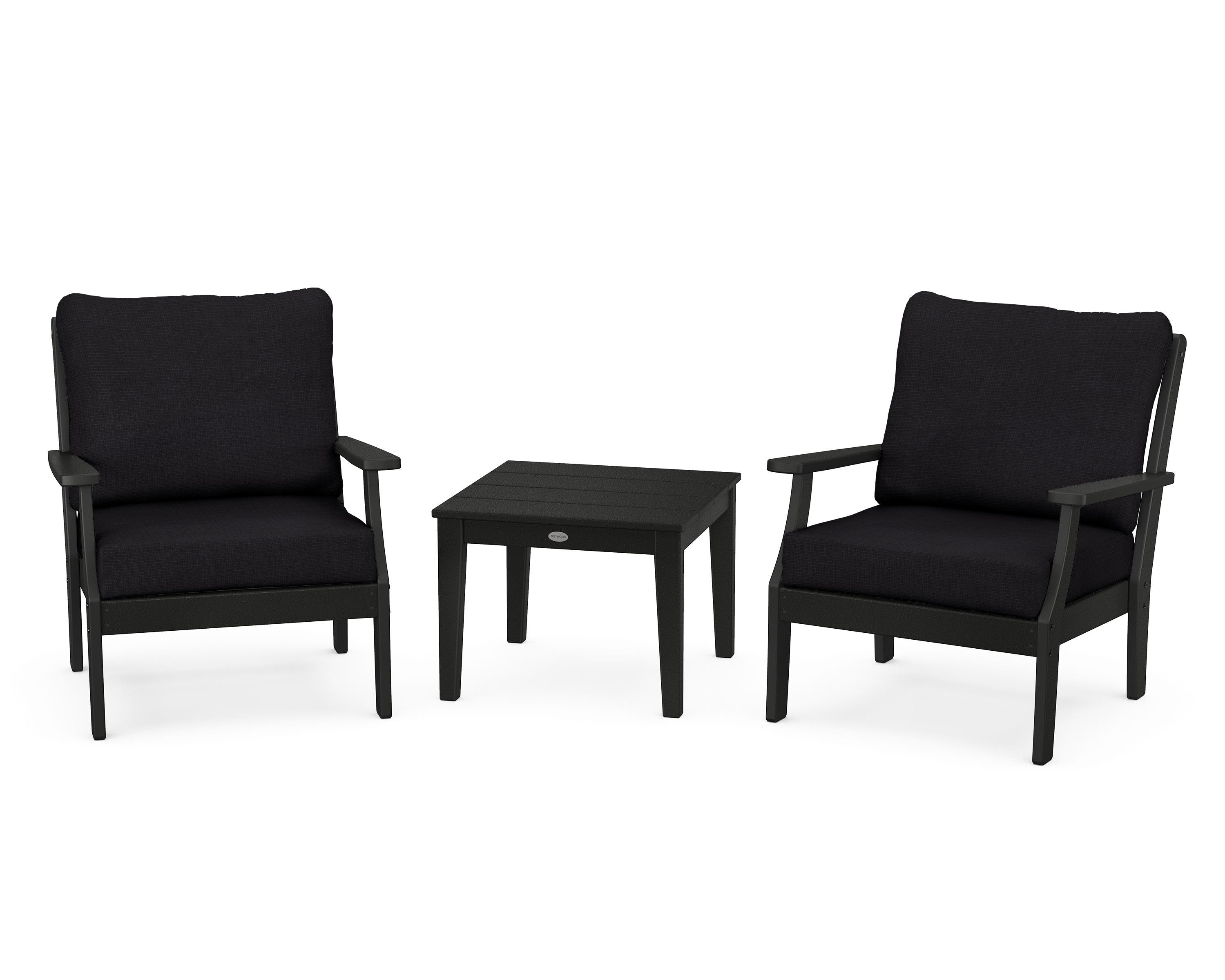 POLYWOOD® Braxton 3-Piece Deep Seating Set in Black / Midnight Linen