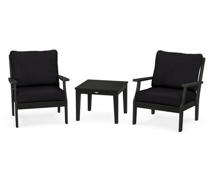 POLYWOOD® Braxton 3-Piece Deep Seating Set in Black / Midnight Linen