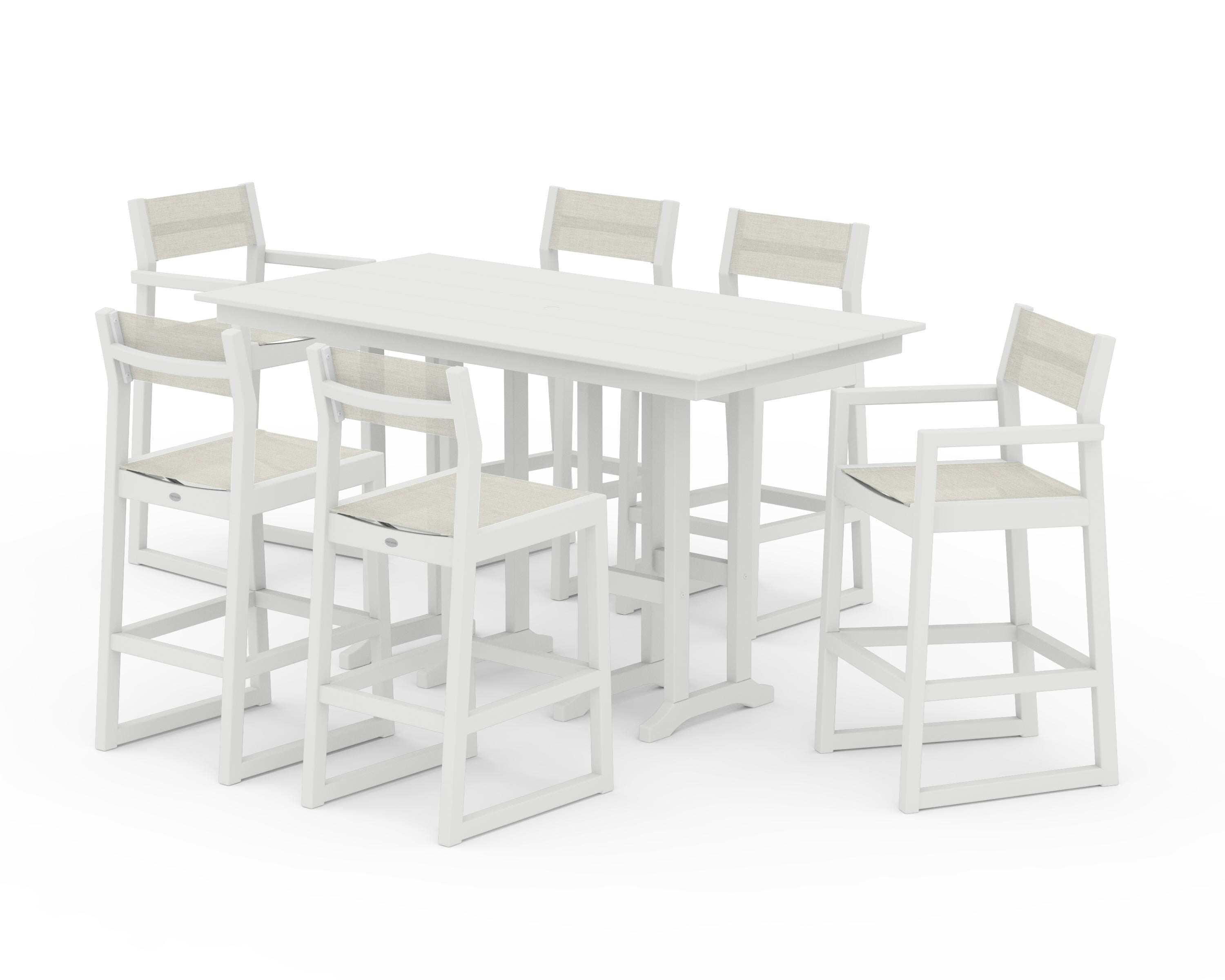 POLYWOOD® EDGE Sling 7-Piece Farmhouse Bar Set in White / Parchment Sling