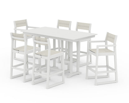 POLYWOOD® EDGE Sling 7-Piece Farmhouse Bar Set in White / Parchment Sling