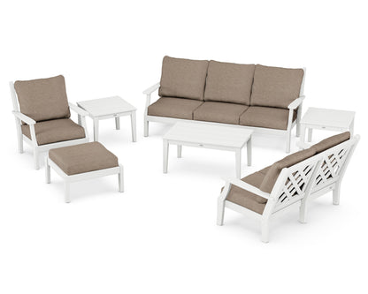 Country Living Wovendale 7-Piece Deep Seating Set in White / Spiced Burlap
