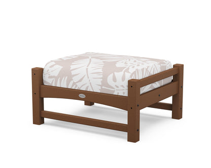 POLYWOOD® Club Ottoman in Teak / Leaf Dune Burlap