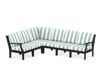 POLYWOOD® Braxton Modular 6-Piece Deep Seating Set in Black / Cabana Stripe Glacier Spa