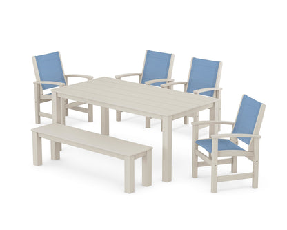 POLYWOOD® Coastal 6-Piece Parsons Dining Set with Bench in Sand / Poolside Sling