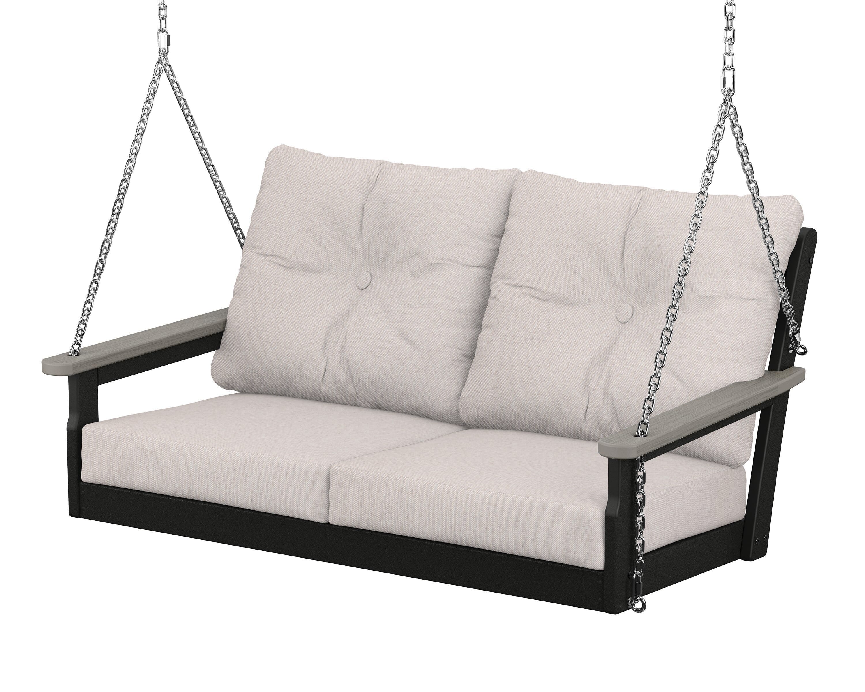 POLYWOOD® Vineyard Deep Seating Swing in Black / Driftwood / Dune Burlap