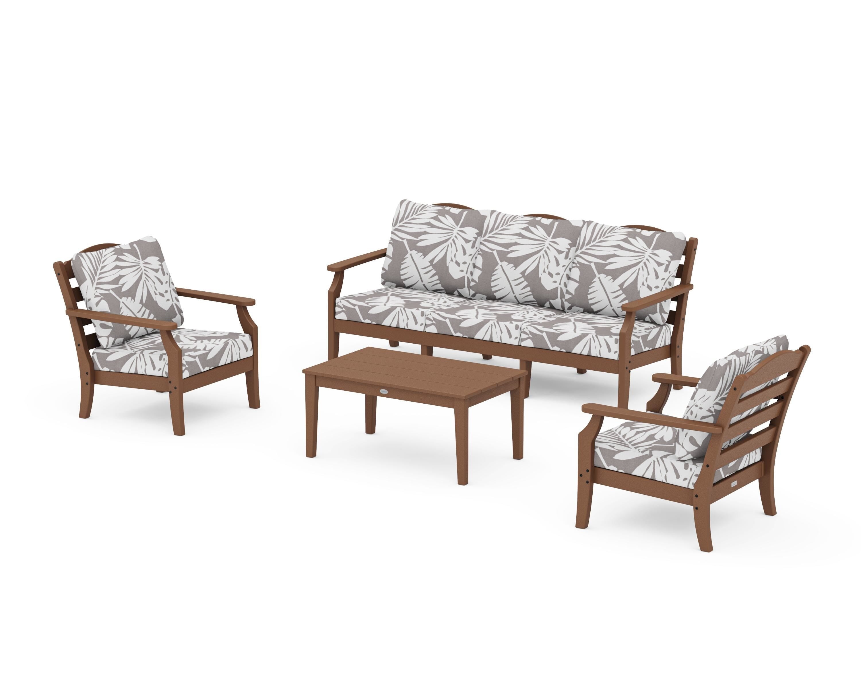 Draper James™ by  POLYWOOD® Savannah 4-Piece Deep Seating Set with Sofa in Teak / Leaf Grey Mist