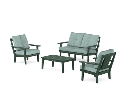 POLYWOOD® Prairie 4-Piece Deep Seating Set with Loveseat in Green / Glacier Spa