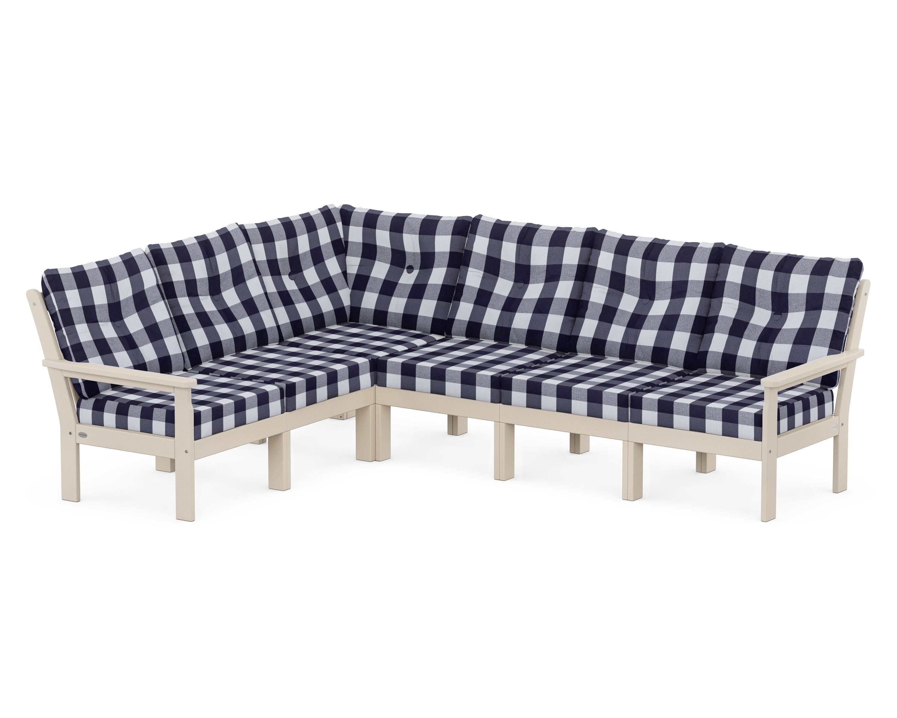 POLYWOOD® Vineyard 6-Piece Sectional in Sand / Buffalo Plaid Navy