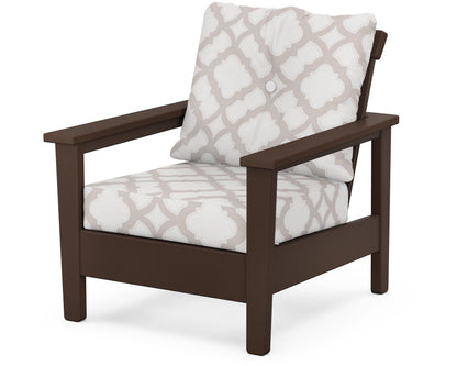 POLYWOOD® Prescott Deep Seating Chair in Mahogany / Trellis Dune Burlap
