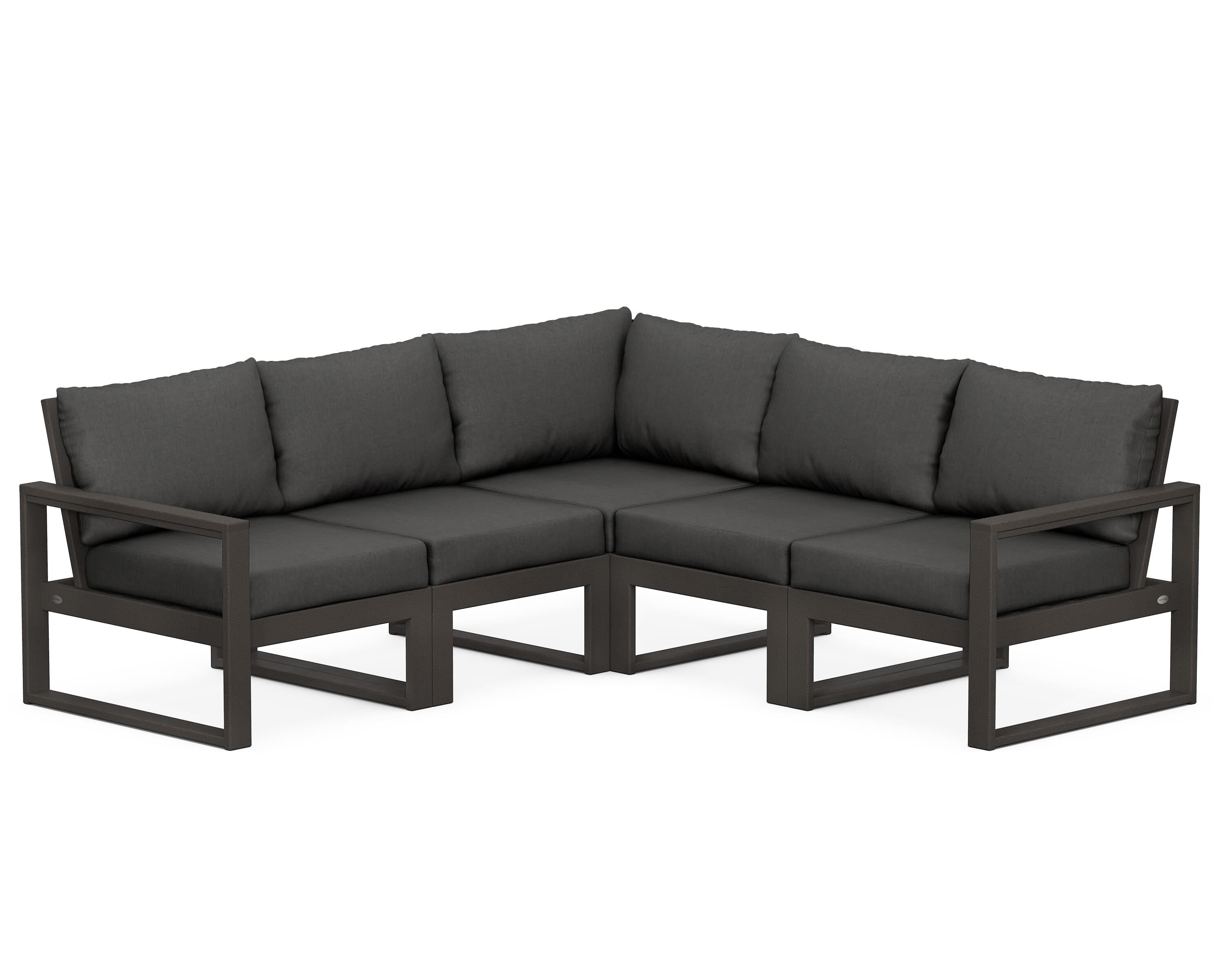 POLYWOOD® EDGE 5-Piece Modular Deep Seating Set in Vintage Coffee / Spectrum Carbon