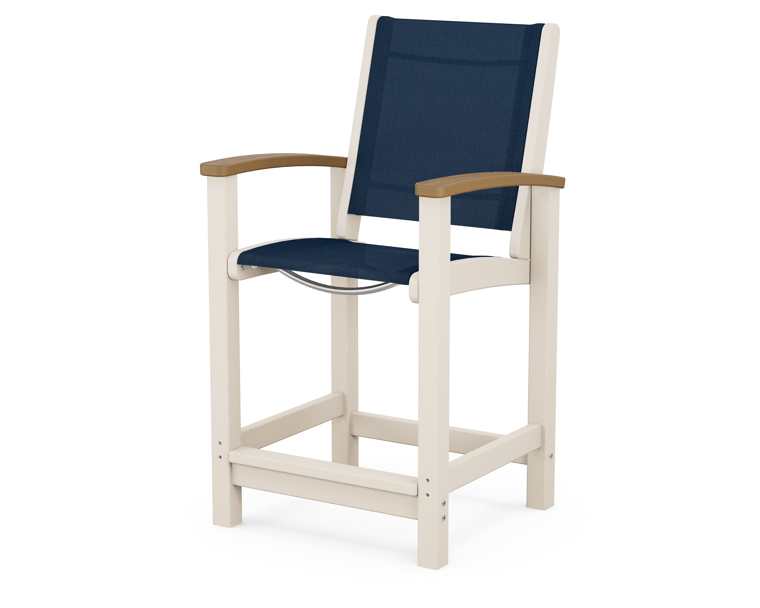 POLYWOOD® Coastal Counter Chair in Sand / Natural / Navy Blue Sling