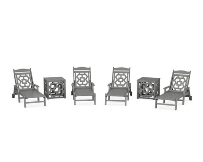 Martha Stewart by POLYWOOD® Chinoiserie 6-Piece Chaise Set with Umbrella Stand Accent Table in Slate Grey