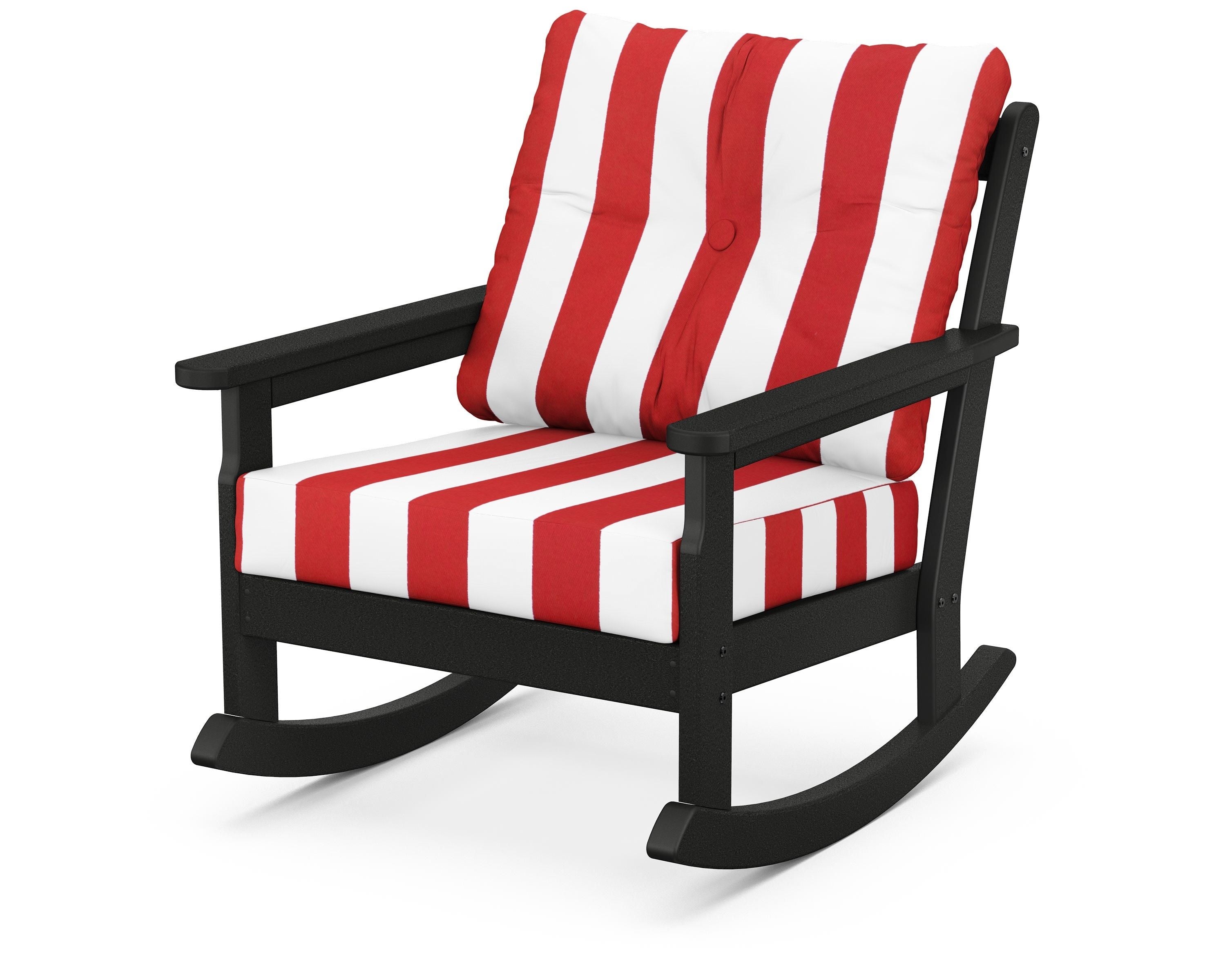 POLYWOOD® Vineyard Deep Seating Rocking Chair in Black / Cabana Stripe Crimson
