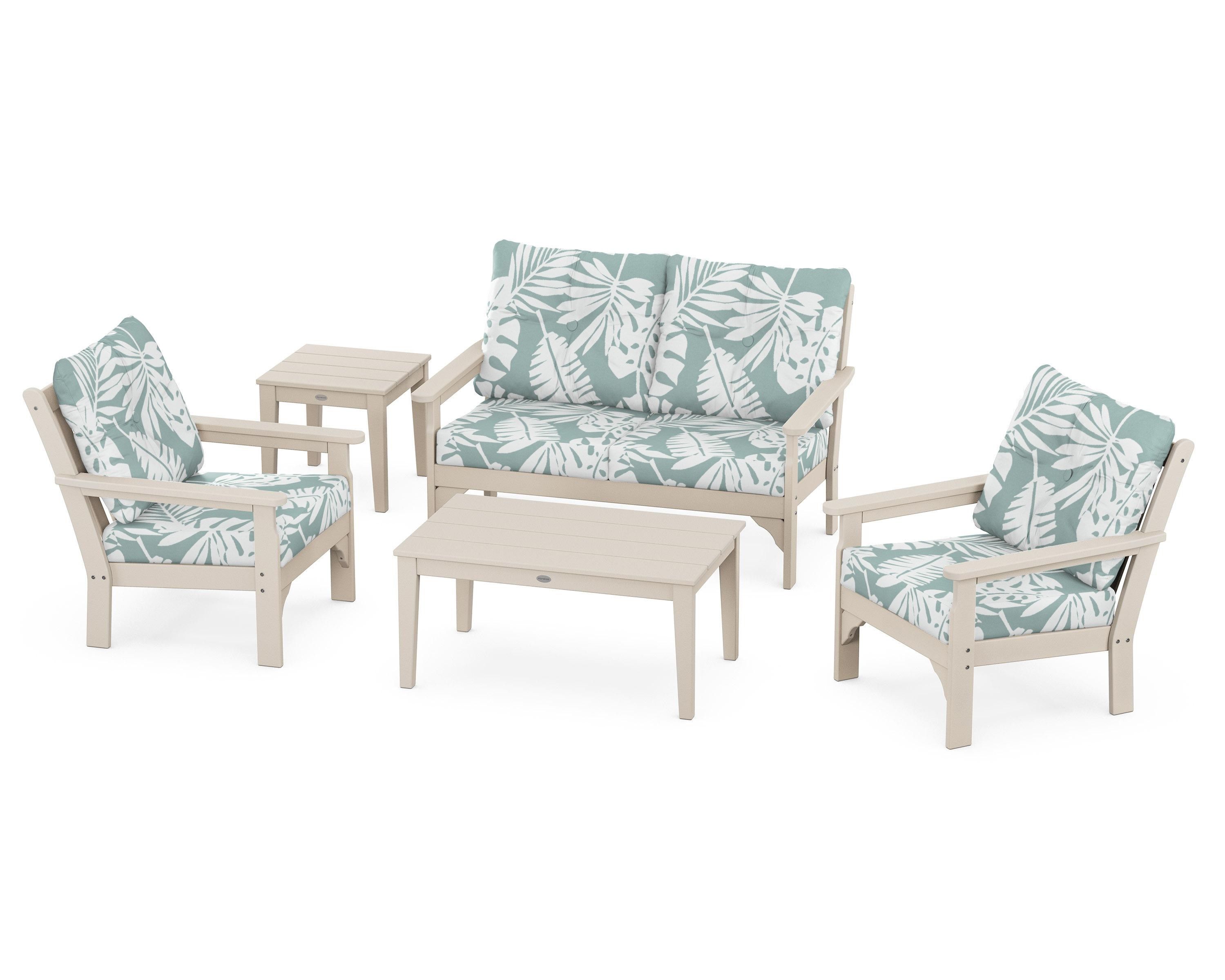 POLYWOOD® Vineyard 5-Piece Deep Seating Set in Sand / Leaf Glacier Spa