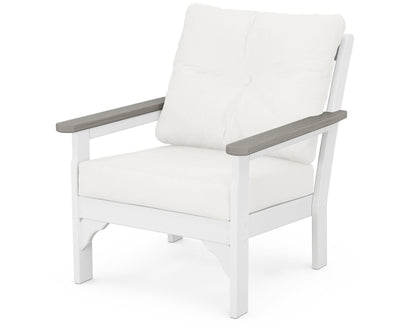 POLYWOOD® Vineyard Deep Seating Chair in White / Driftwood / Natural Linen