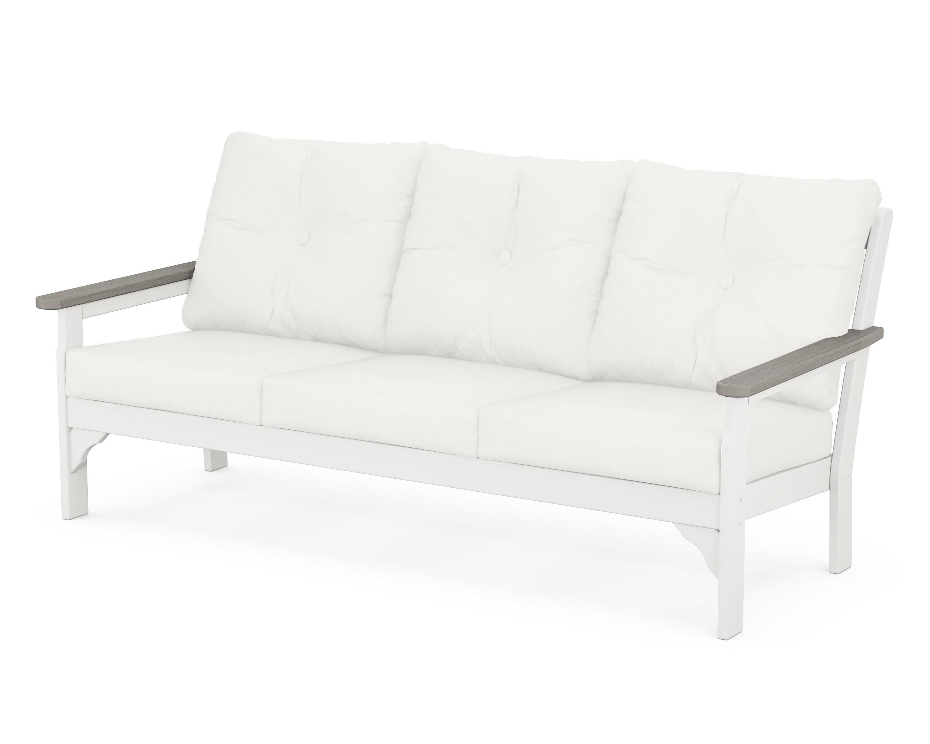 POLYWOOD® Vineyard Deep Seating Sofa in White / Driftwood / Natural Linen