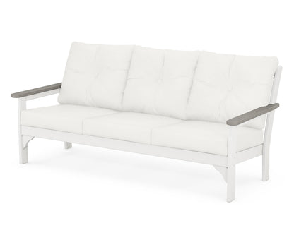 POLYWOOD® Vineyard Deep Seating Sofa in White / Driftwood / Natural Linen
