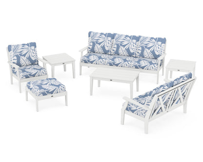 POLYWOOD® Braxton 7-Piece Deep Seating Set in White / Leaf Sky Blue