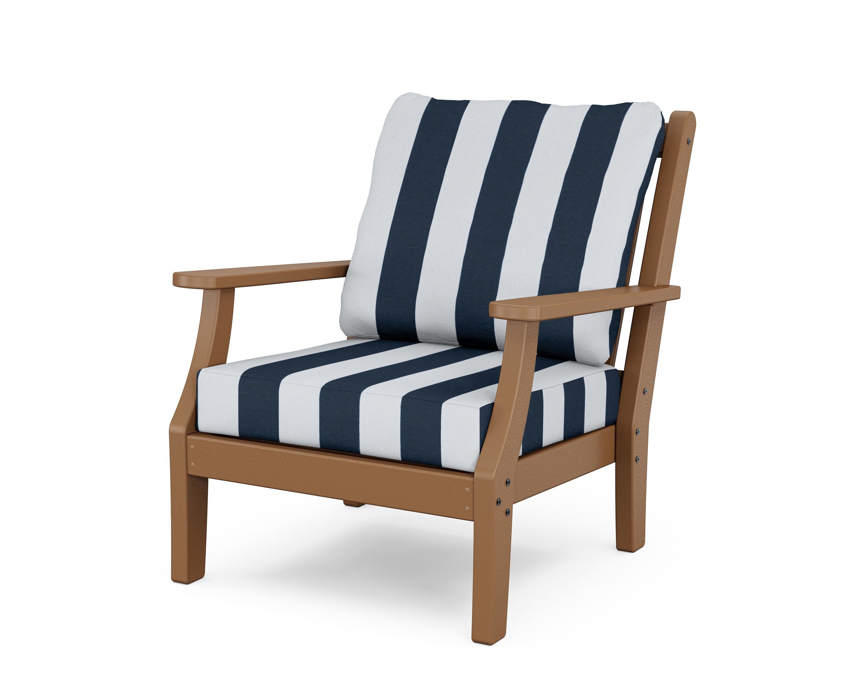Country Living Wovendale Deep Seating Chair in Teak / Cabana Stripe Marine Indigo