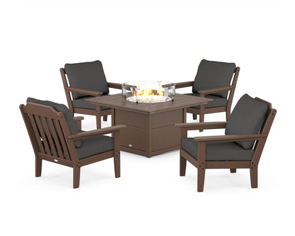 Country Living Cottage 5-Piece Deep Seating Set with Fire Pit Table in Mahogany / Spectrum Carbon