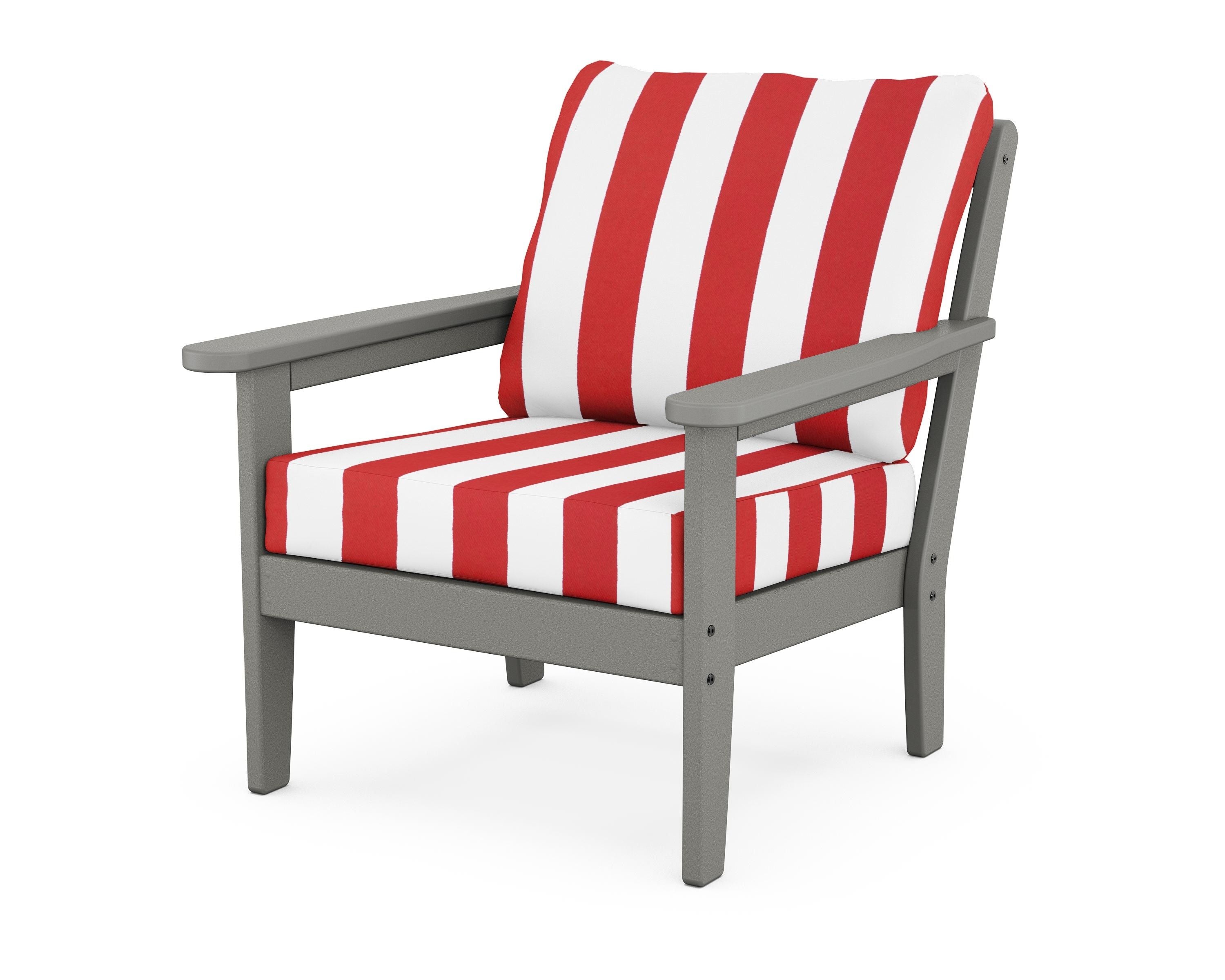 Country Living Cottage Deep Seating Chair in Slate Grey / Cabana Stripe Crimson