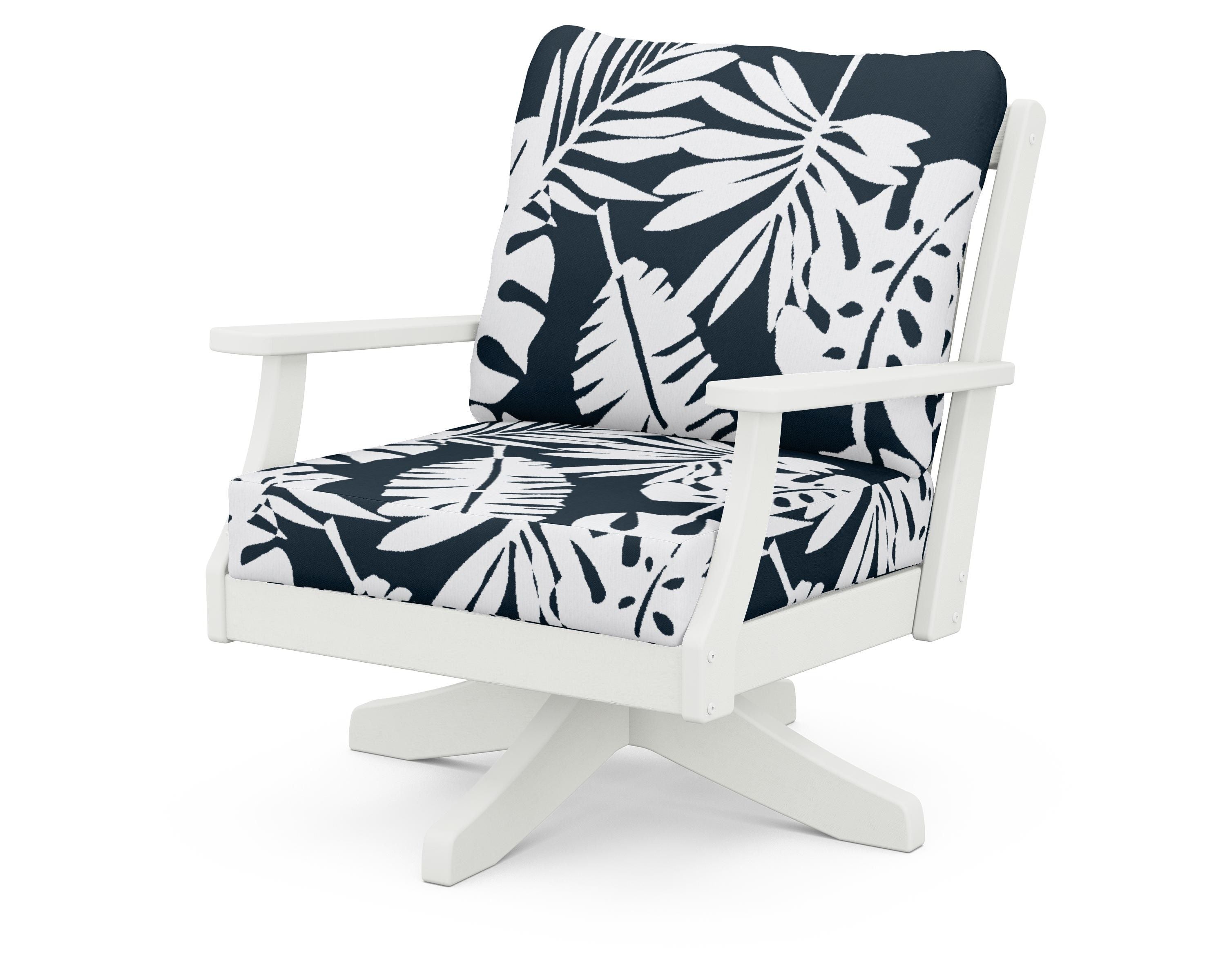 POLYWOOD® Braxton Deep Seating Swivel Chair in Vintage White / Leaf Marine Indigo
