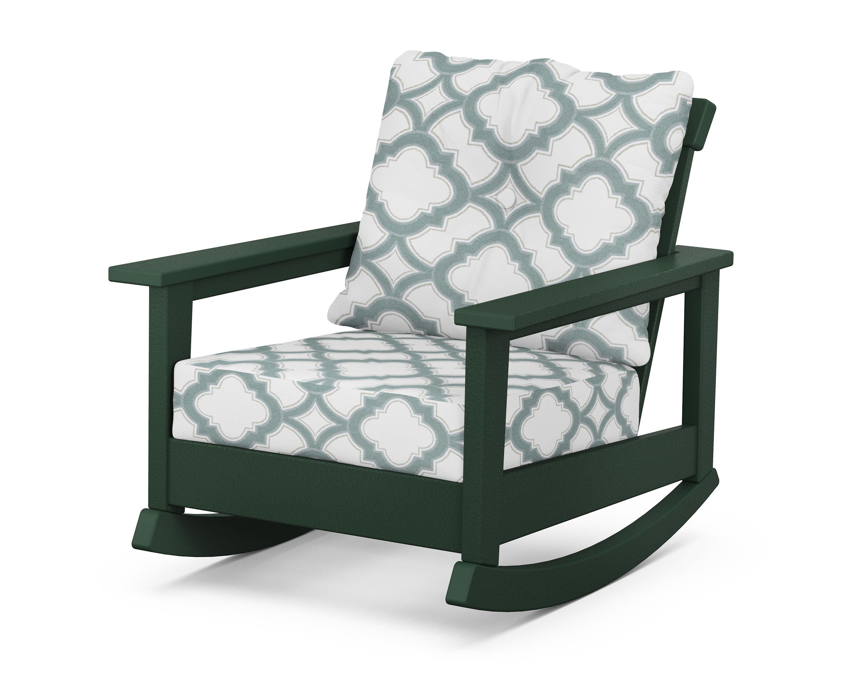 POLYWOOD® Prescott Deep Seating Rocking Chair in Green / Trellis Glacier Spa