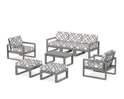 POLYWOOD® EDGE Sectional 8-Piece Lounge Sofa Set in Slate Grey / Trellis Grey Mist