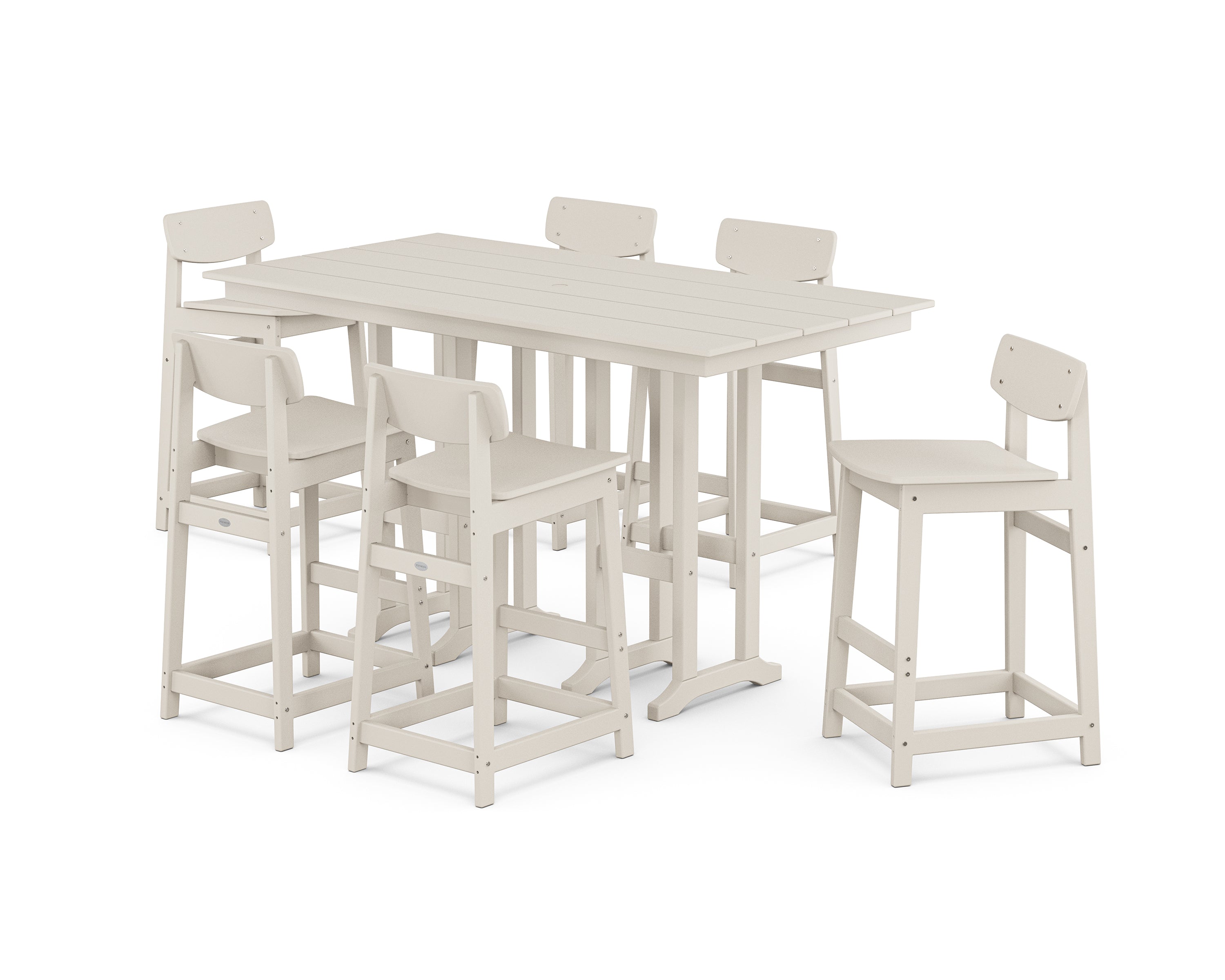 POLYWOOD® Modern Studio Urban Lowback Bar Chair 7-Piece Set in Sand