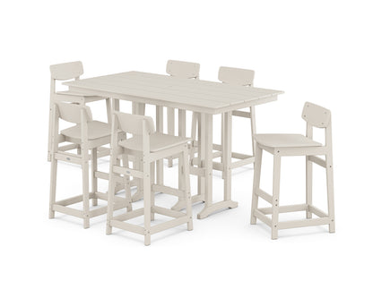 POLYWOOD® Modern Studio Urban Lowback Bar Chair 7-Piece Set in Sand