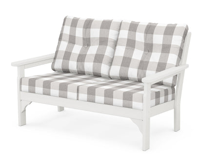 POLYWOOD® Vineyard Deep Seating Loveseat in Vintage White / Buffalo Plaid Grey Mist