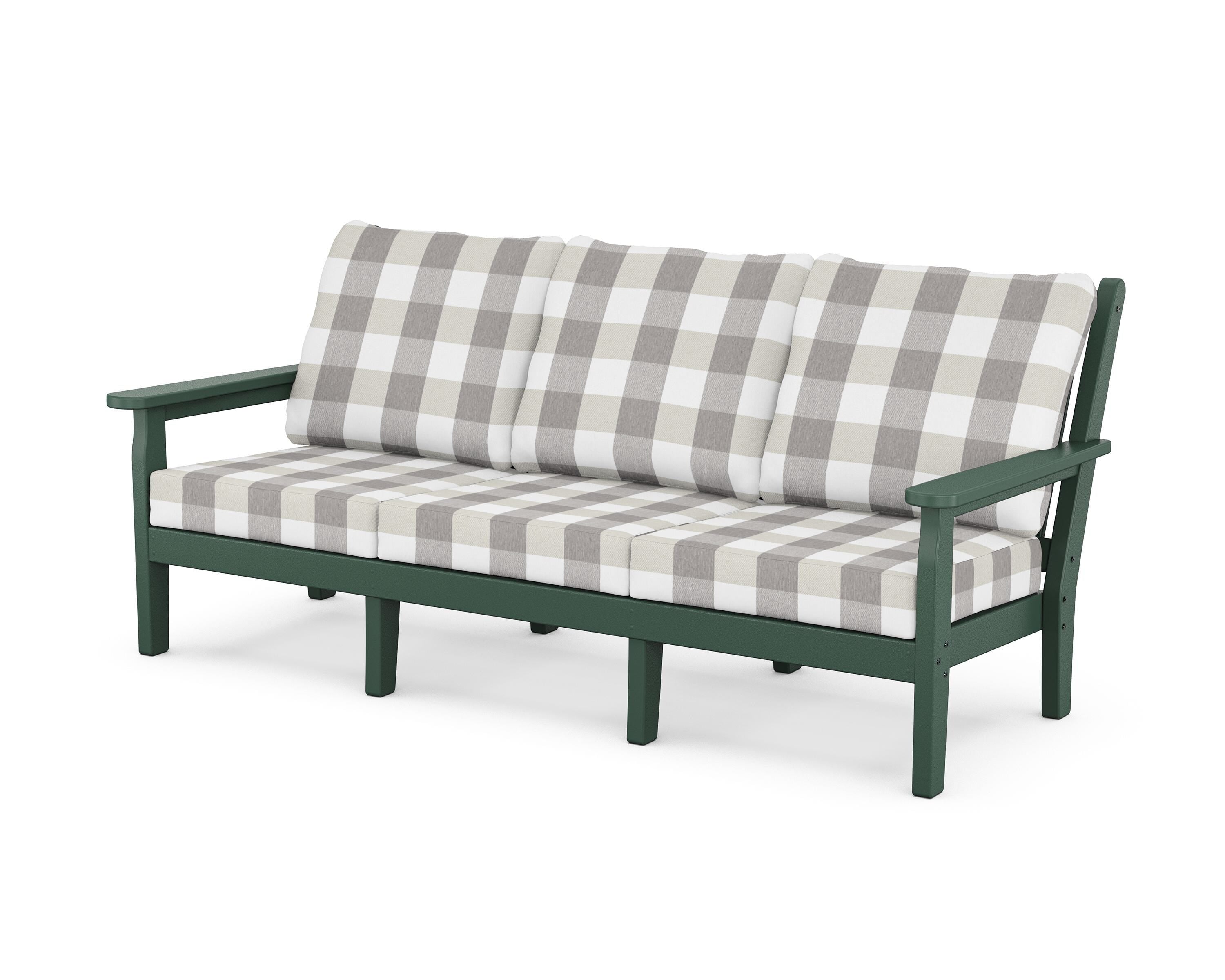 POLYWOOD® Chippendale Deep Seating Sofa in Green / Buffalo Plaid Grey Mist