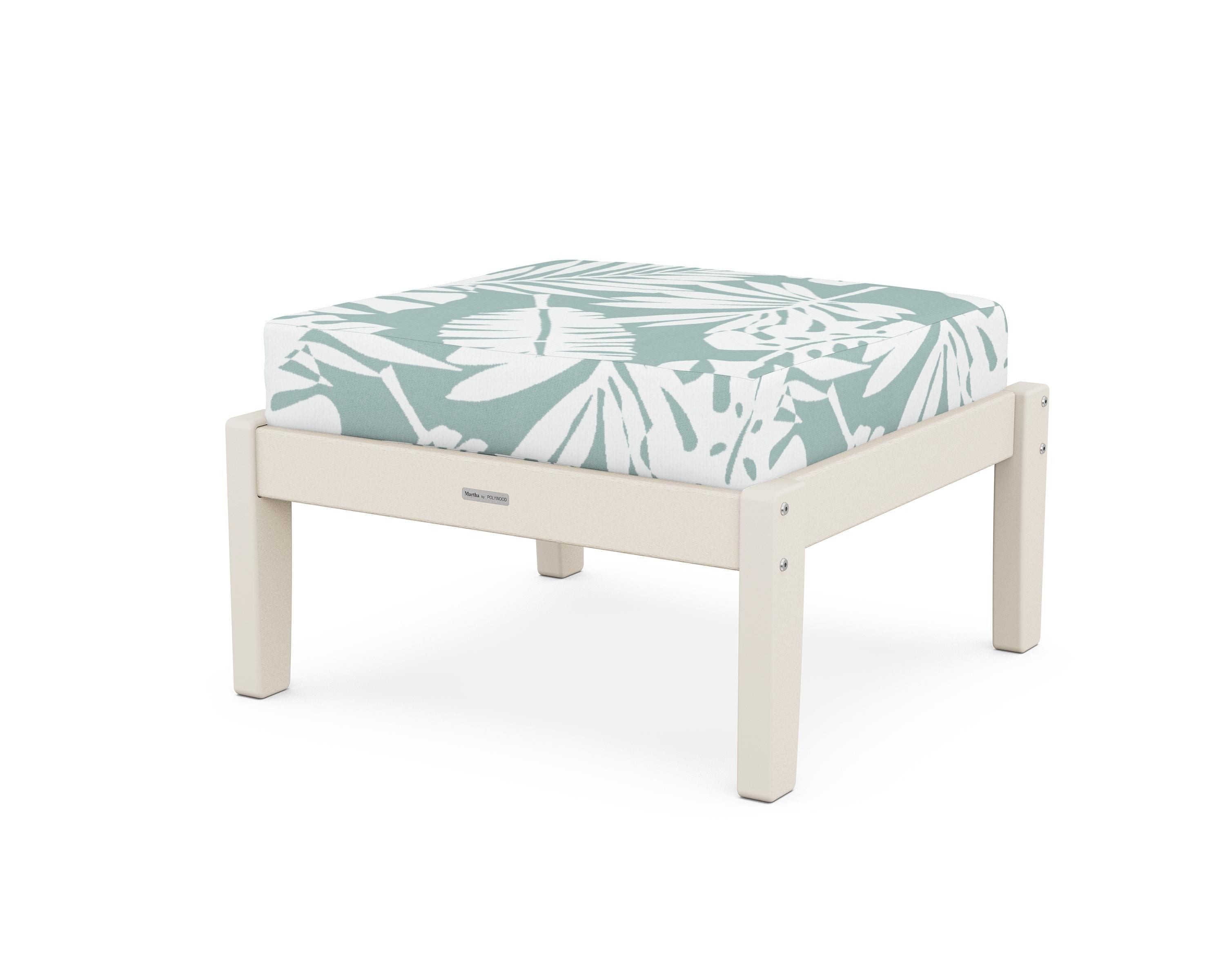 Martha Stewart by POLYWOOD® Chinoiserie Deep Seating Ottoman in Sand / Leaf Glacier Spa